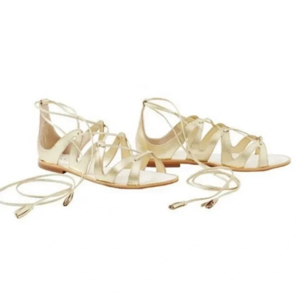 LILLY PULITZER Fit to be Tied Gladiator Sandals in Metallic Gold tassels 6.5 M - Picture 2 of 14